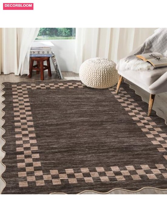 Other - 8x10 Washable Low Pile Polyester Area Rug with Scalloped Edge, Non Slip Stain